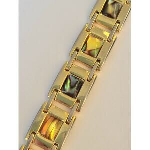 Gold Abalone Link Bracelet Vintage Chunky